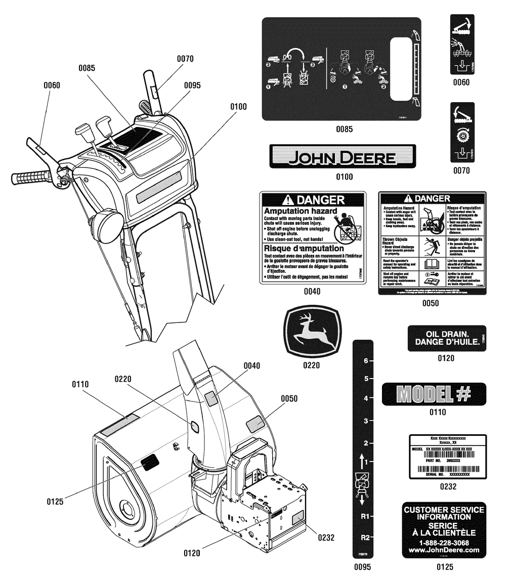 Decal Group Diagram and Parts List for 1695623-LP18978-1130SE 2009 Briggs and Stratton Snow Blower